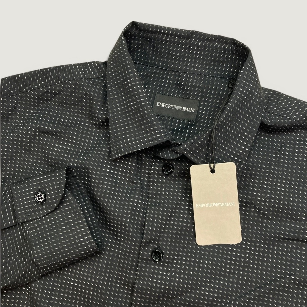NEW Emporio Armani Mens M Button Down Shirt Black Micro Fancy $345 NWT